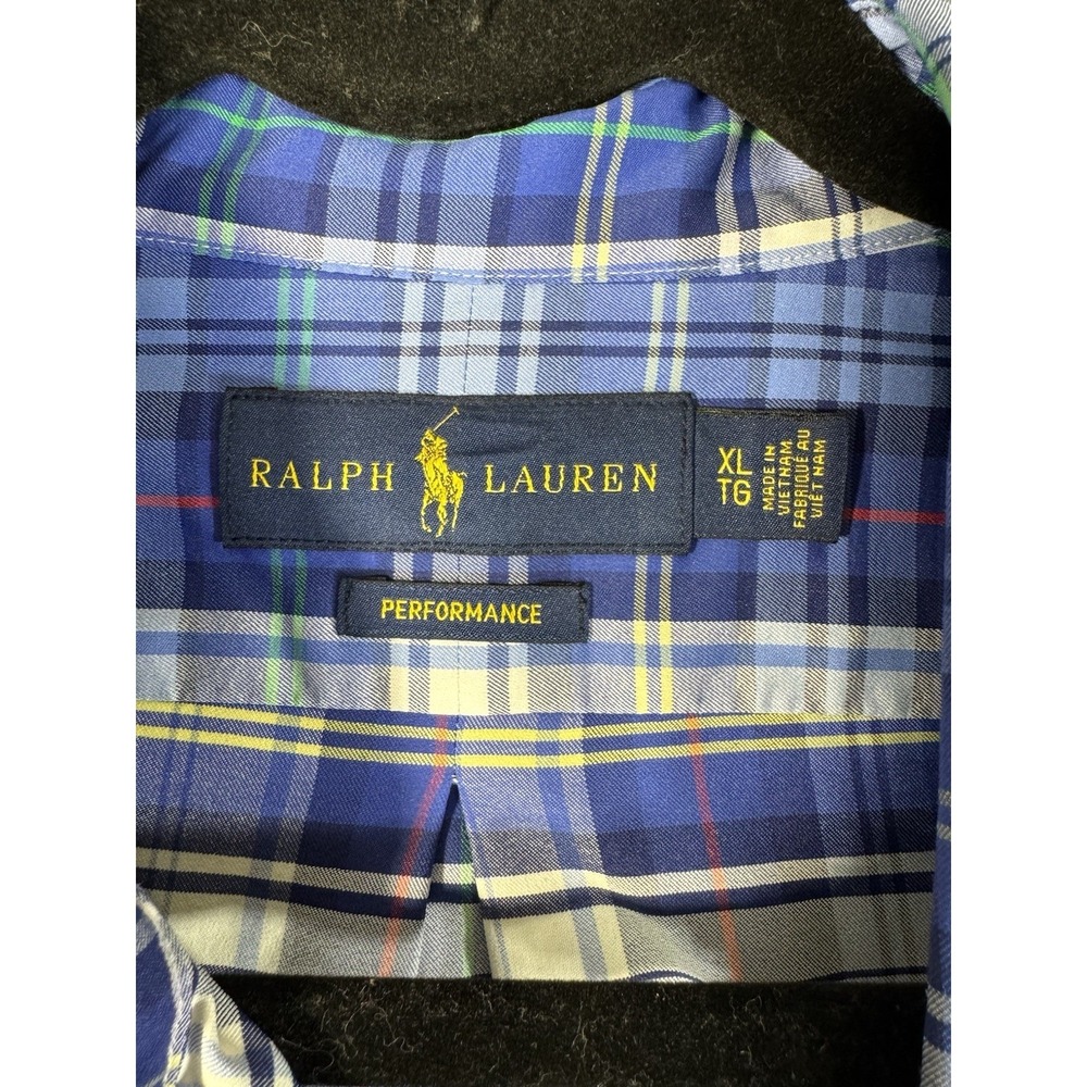 Ralph Lauren Performance Men's XL Plaid Blue Nylon Button-Up Shirt Long Sleeve
